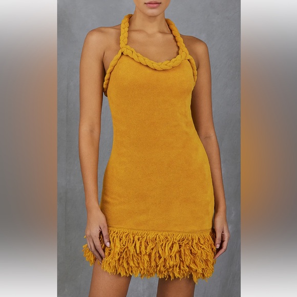 unbranded Dresses & Skirts - Unbranded Tierra Tassel Fringe Mustard Rope Midi Dress Size Large.